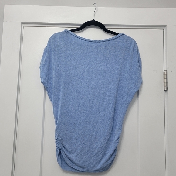 Max Studio Heather Blue Braided Boat Neck Ruched Side Dolman Sleeve T-shirt - Picture 7 of 10